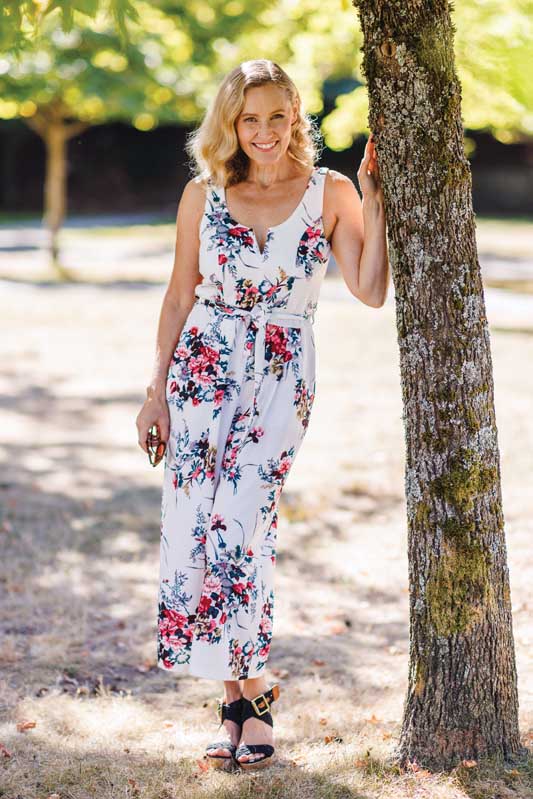 PP-14837 - Floral Stretch Jumpsuit with Pockets and V Boning